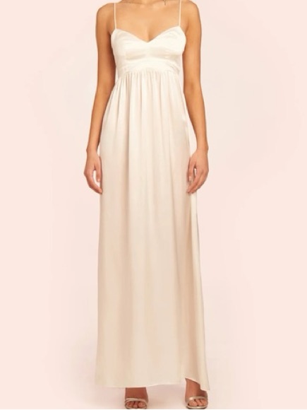 Amanda Uprichard /// Elegant Cream/Desert Silk Spaghetti-Strap Maxi Dress